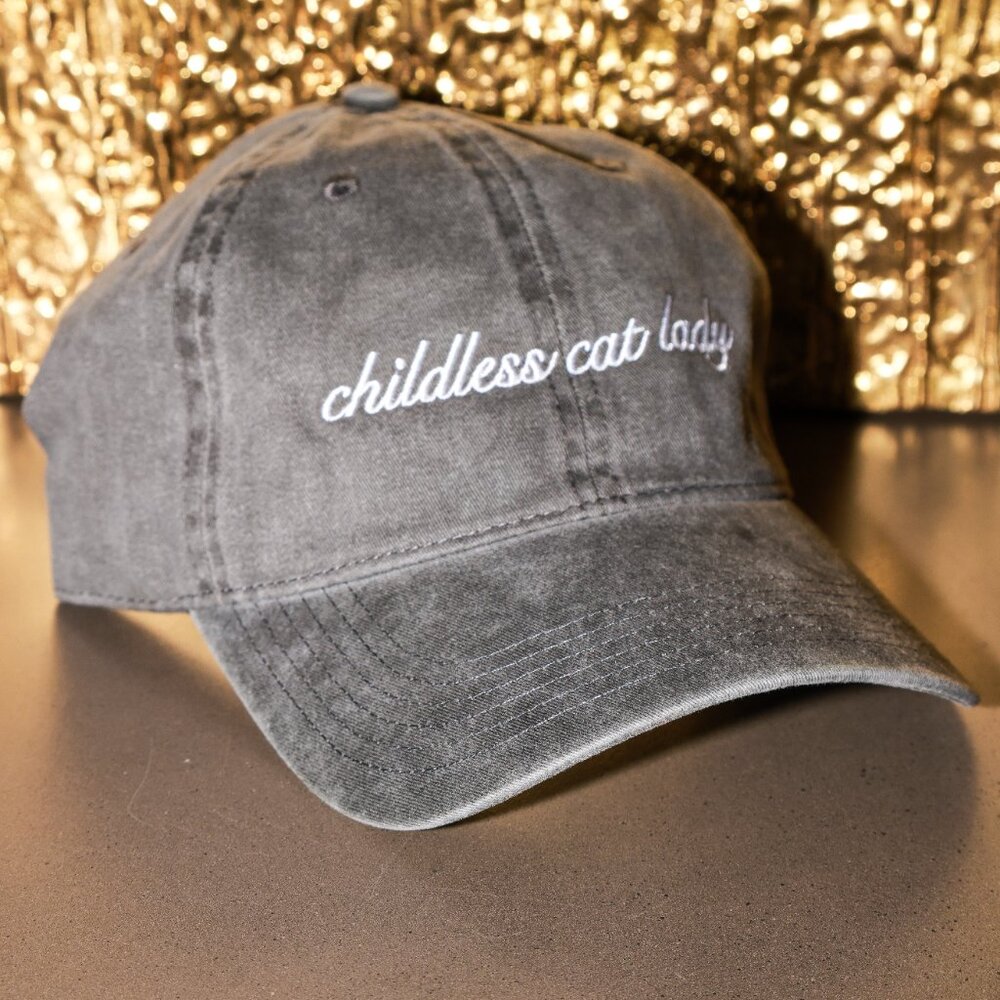 Childless Cat Lady charcoal gray dad cap hat - Picture 2 of 8